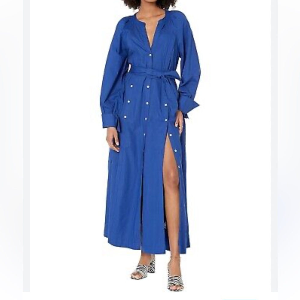 FREE PEOPLE  | royal blue long Sleeve Cotton shirt dress women’s large